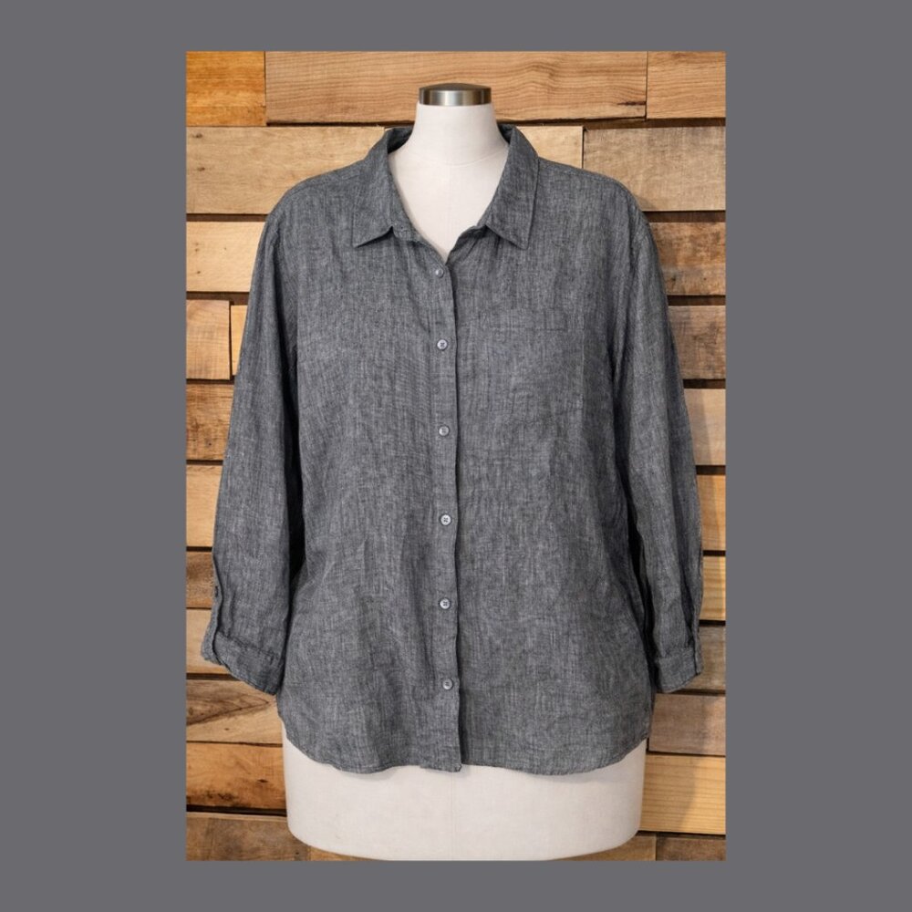 J. Jill Love Linen 100% Linen Gray Button Down Shirt Size L - Picture 2 of 14